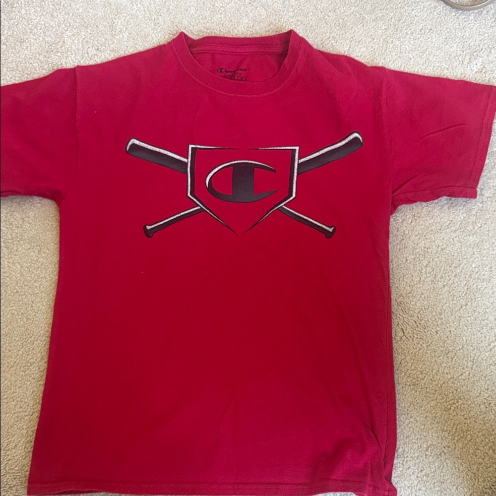 Champion Red Short-Sleeve Tee with Graphic Crest